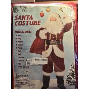 Santa Suit 2XL Adults Men 11pc Set Red Deluxe Classic Velvet Santa Clause